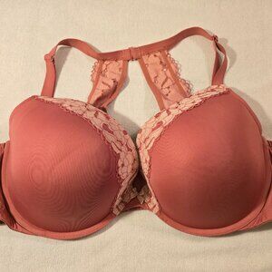 Cacique 46DD Rose Floral Boost Plunge Lace Bra Lined Underwire Racerback GUC